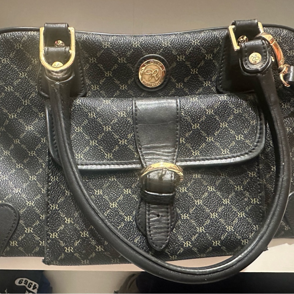 Rioni Black and Gold Monogram Shoulder Bag